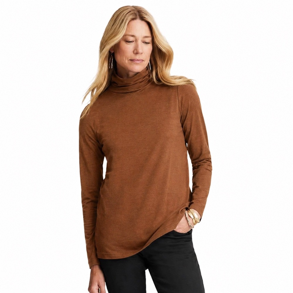 J. Jill Luxe Supima Turtleneck Tunic Copper Brown Long‎ Sleeve Petite L NWOT